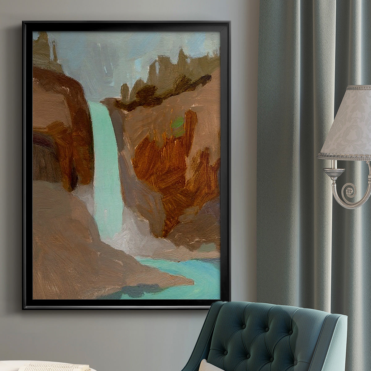 Turquoise Falls I - Modern Framed Canvas Print