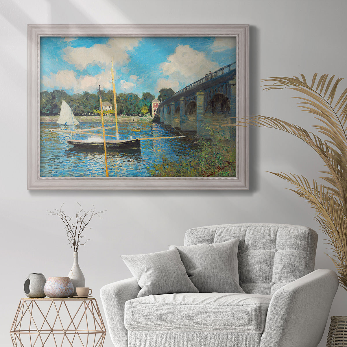 The Road Bridge At Argenteuil - Ornate Framed Canvas Print