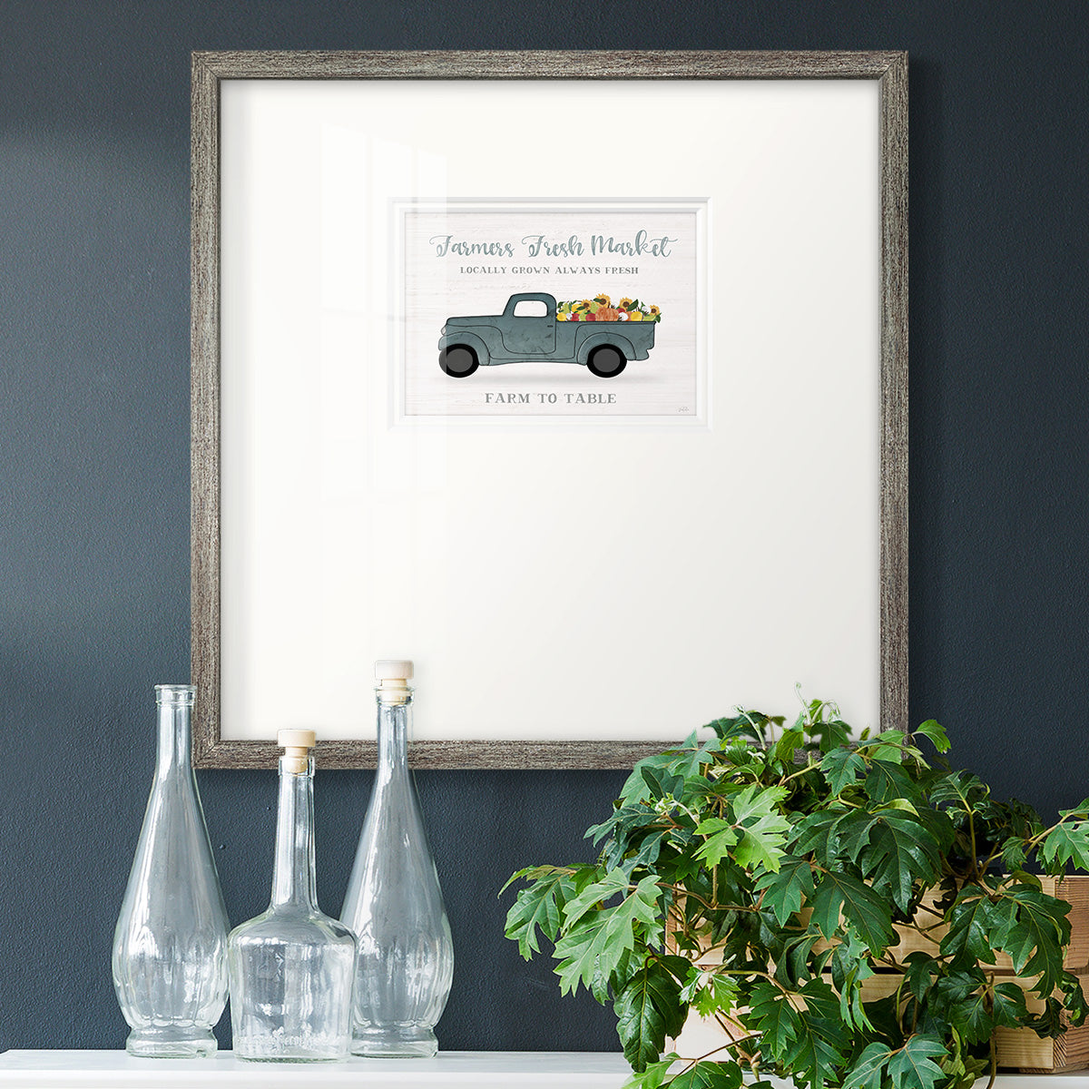 Fresh Sunflowers Truck Premium Framed Print Double Matboard