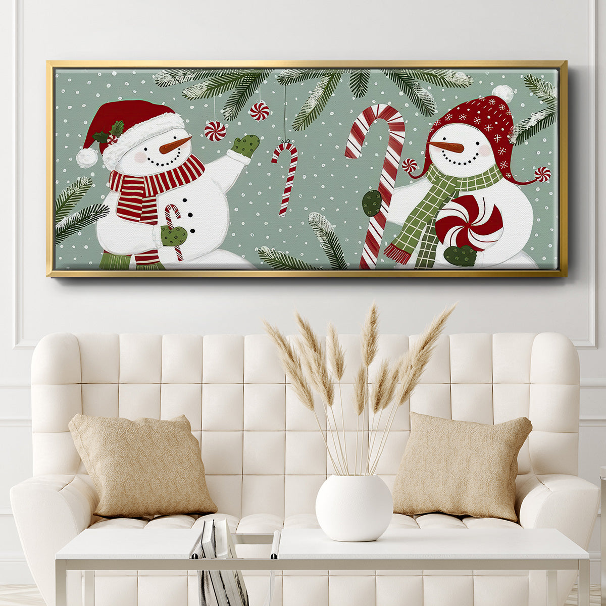 Peppermint Snowman Collection D - Floater Framed Canvas Print