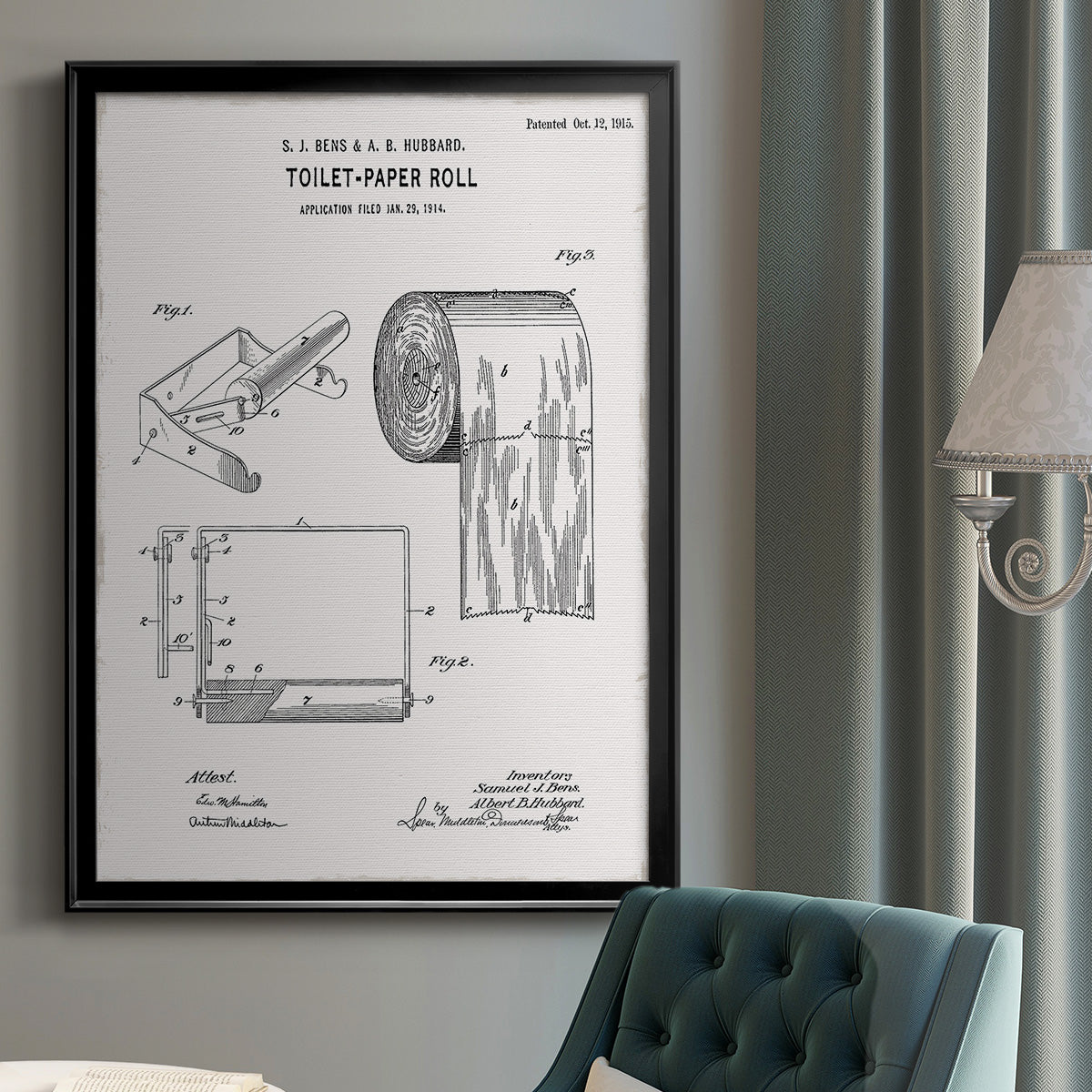 Toilet Paper Patent I - Modern Framed Canvas Print