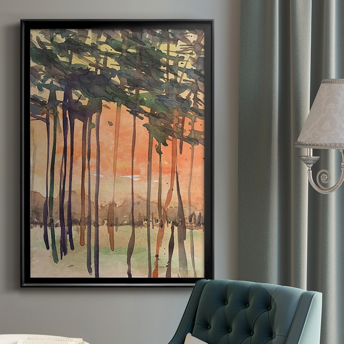 Between the Trees II - Modern Framed Canvas Print