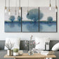 Three-panel canvas wall art featuring calm afternoon river reflection, displayed in a modern living room above seating.