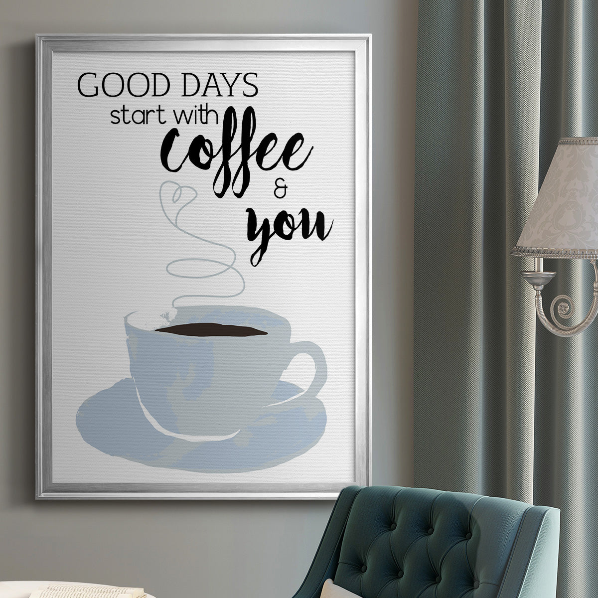 Start With Coffee & You - Modern Framed Canvas Print