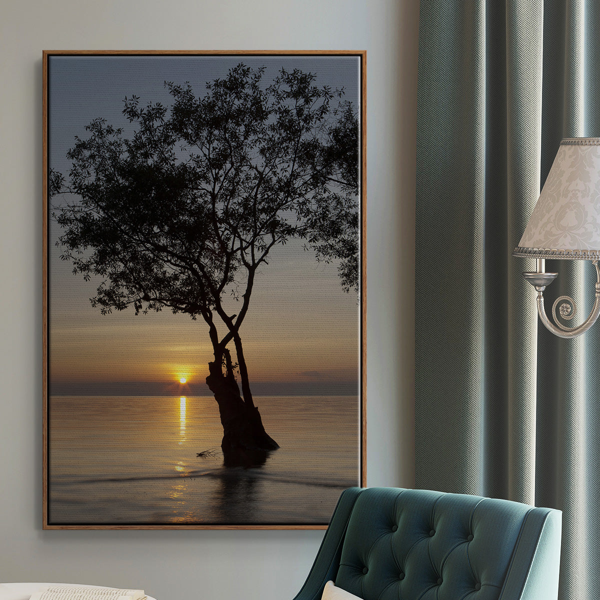 Sunset Silhouette - Framed Premium Gallery Wrapped Canvas L Frame - Ready to Hang