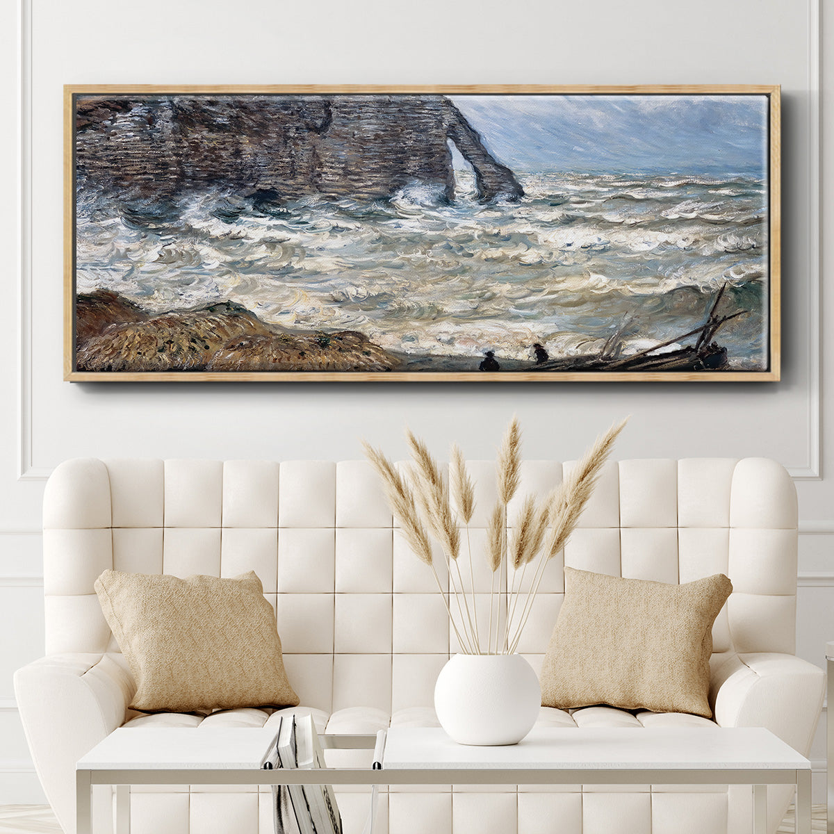 The Manneport, Étretat, Rough Sea, 1883 - Floater Framed Canvas Print