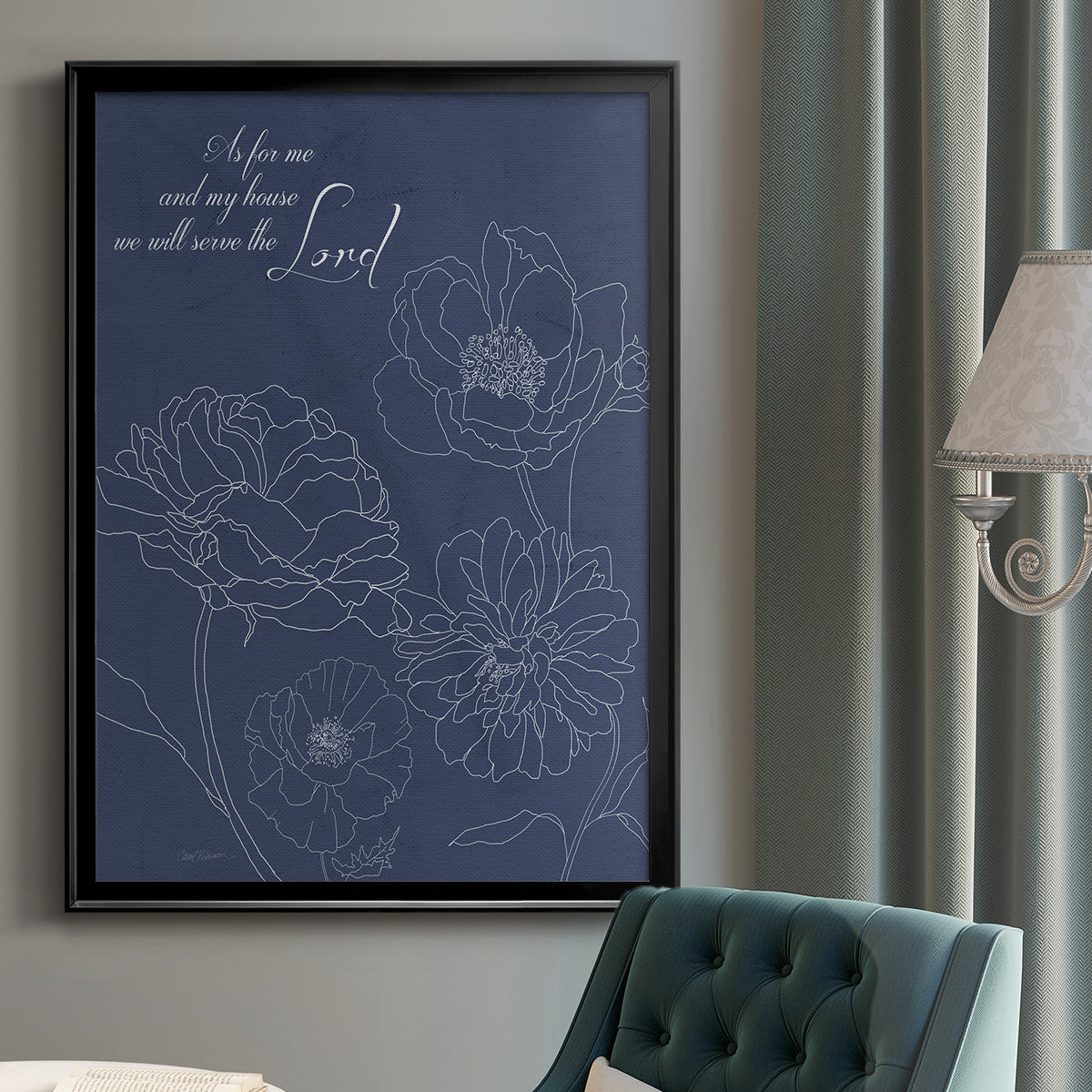 Serve the Lord Floral Sketch - Modern Framed Canvas Print