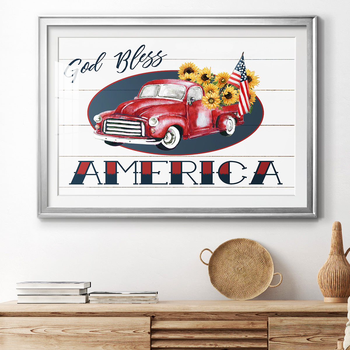 God Bless America Truck - Modern Framed Art Print