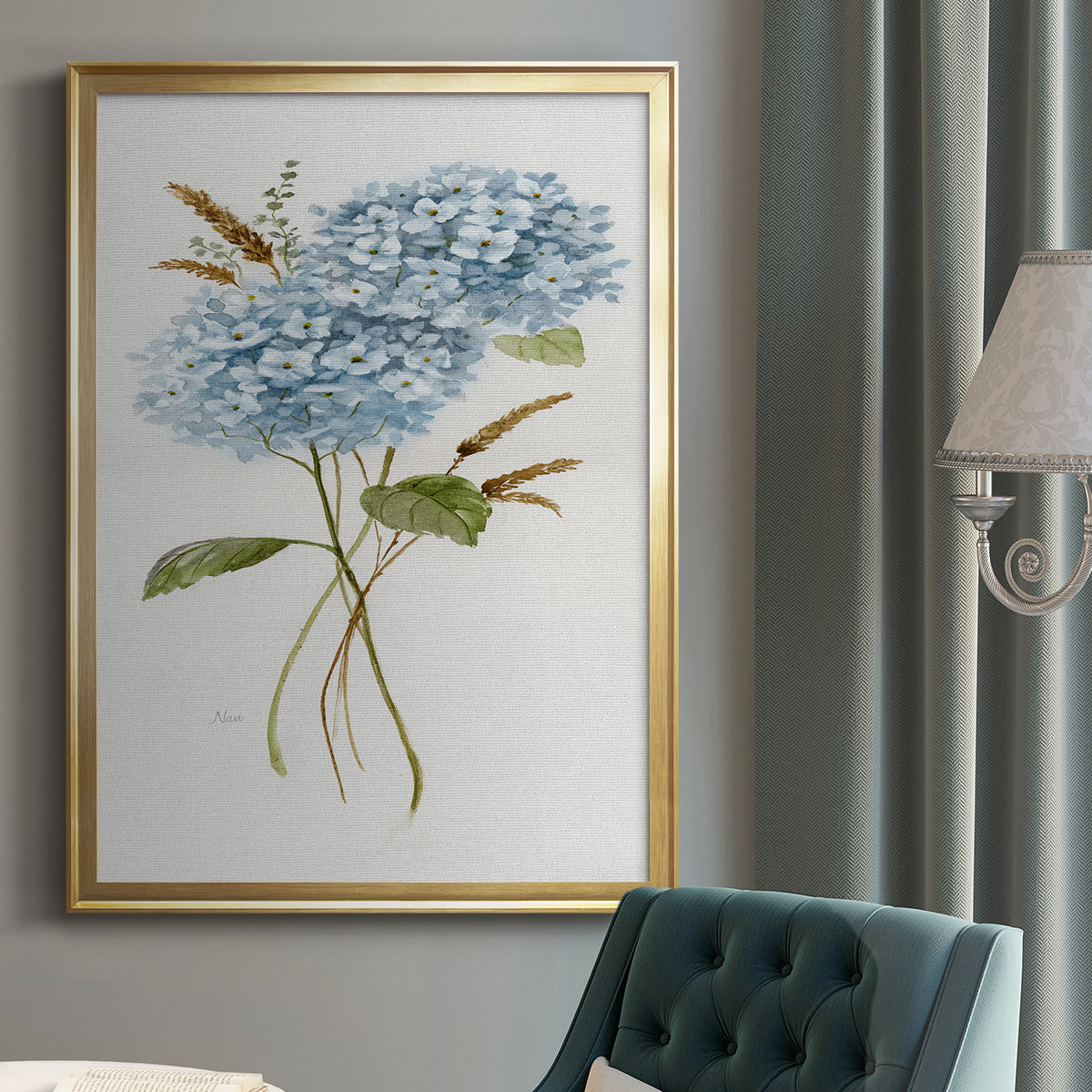 Petite Blue Hydrangea I - Modern Framed Canvas Print