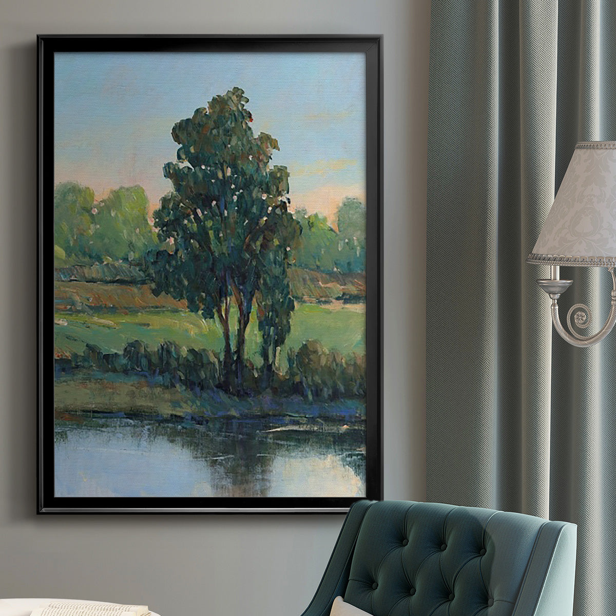 Tree by the Riverbank I - Modern Framed Canvas Print