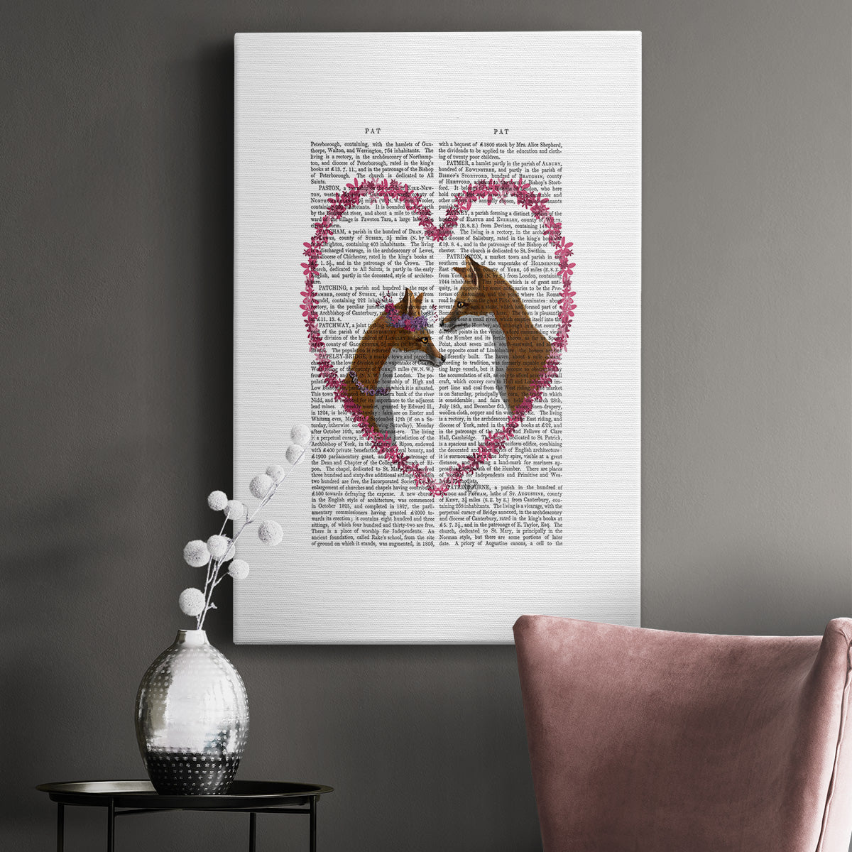 Foxes in Pink Heart - Canvas Art Print