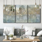 Three-panel canvas wall art featuring abstract river reflections, displayed in a modern living room above seating.