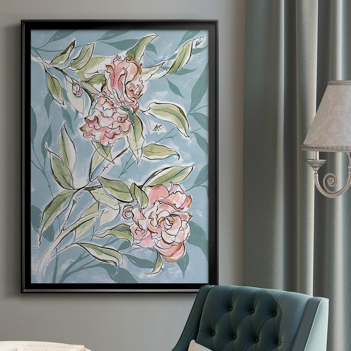 Faded Camellias I - Modern Framed Canvas Print