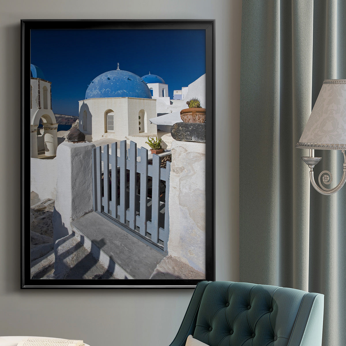 Santorini Sidewalk - Modern Framed Canvas Print