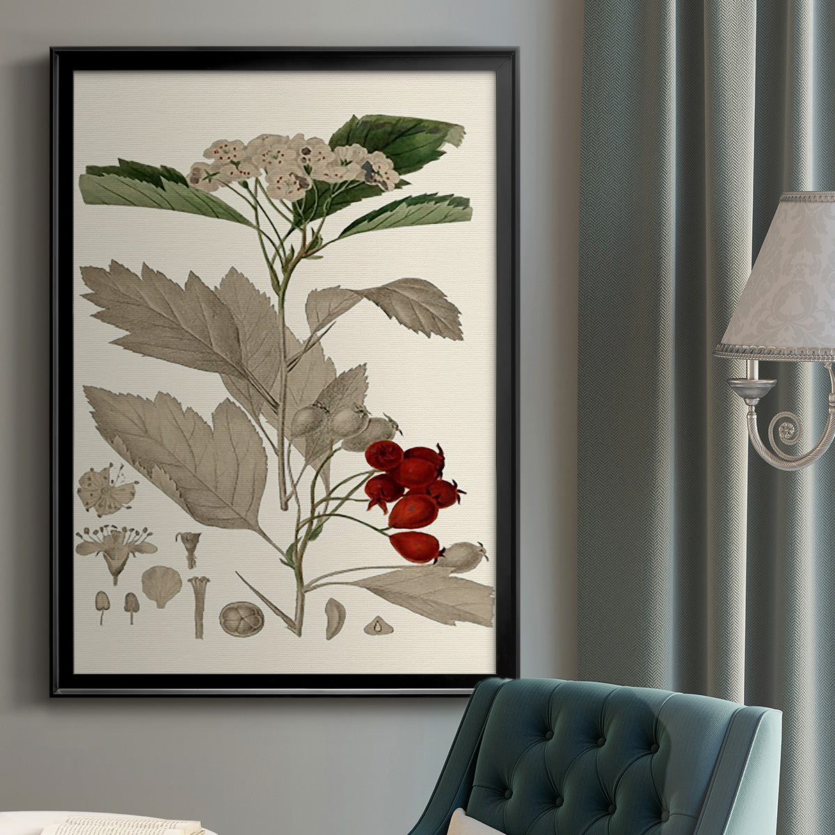 Leaves & Berries I - Modern Framed Canvas Print