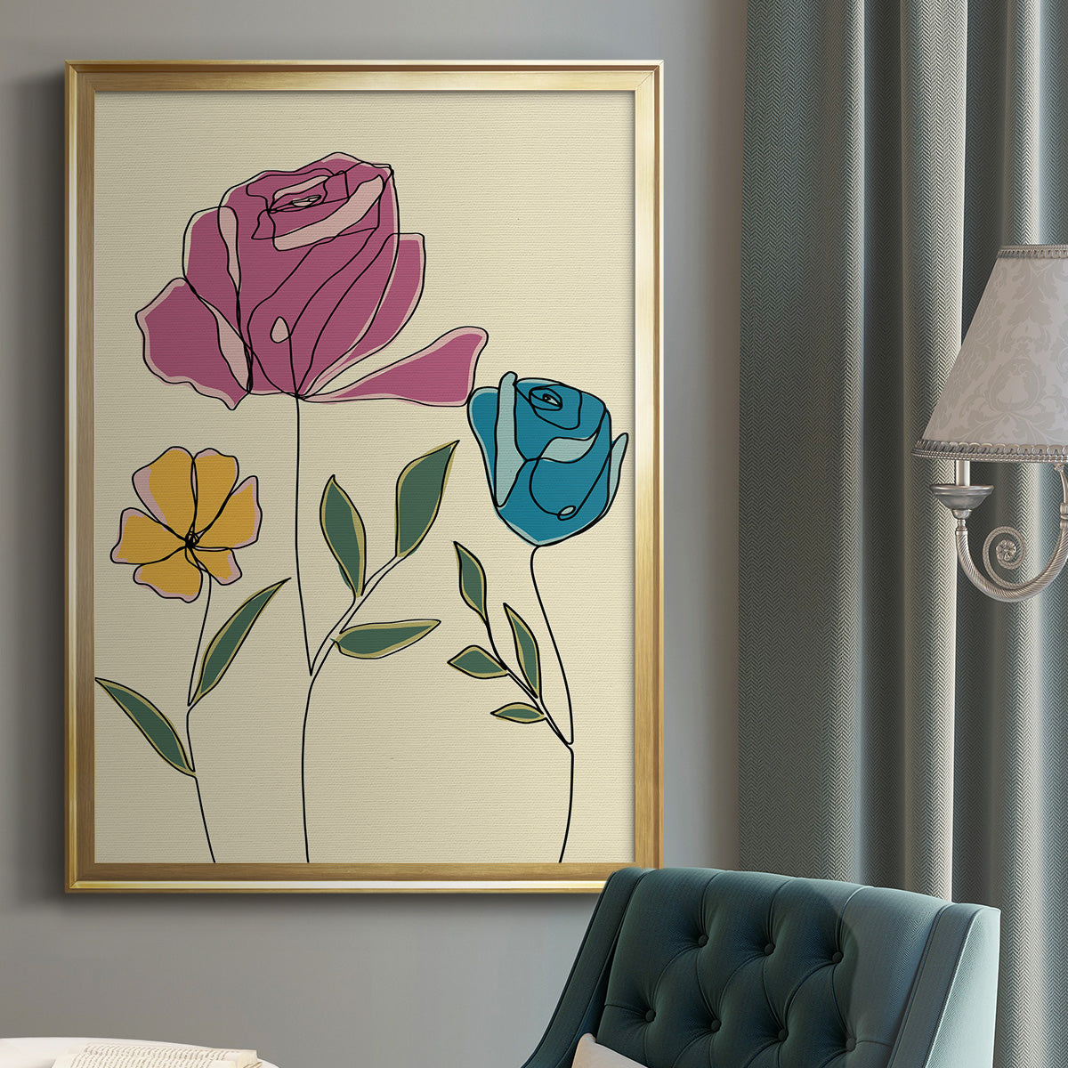 Colored Floral II - Modern Framed Canvas Print