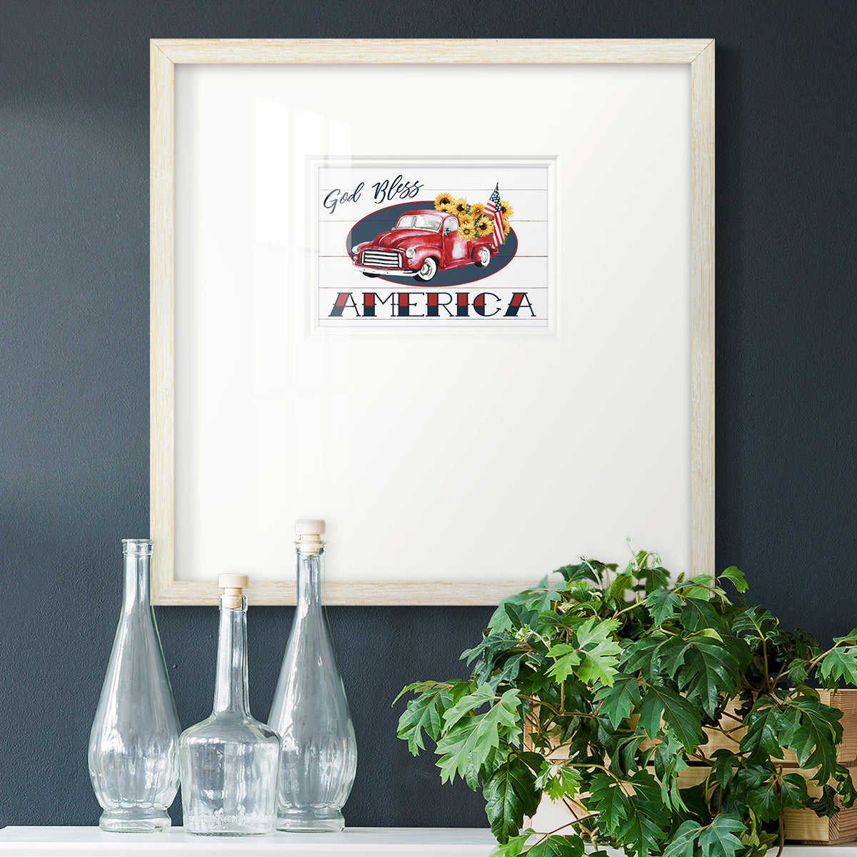 God Bless America Truck Premium Framed Print Double Matboard