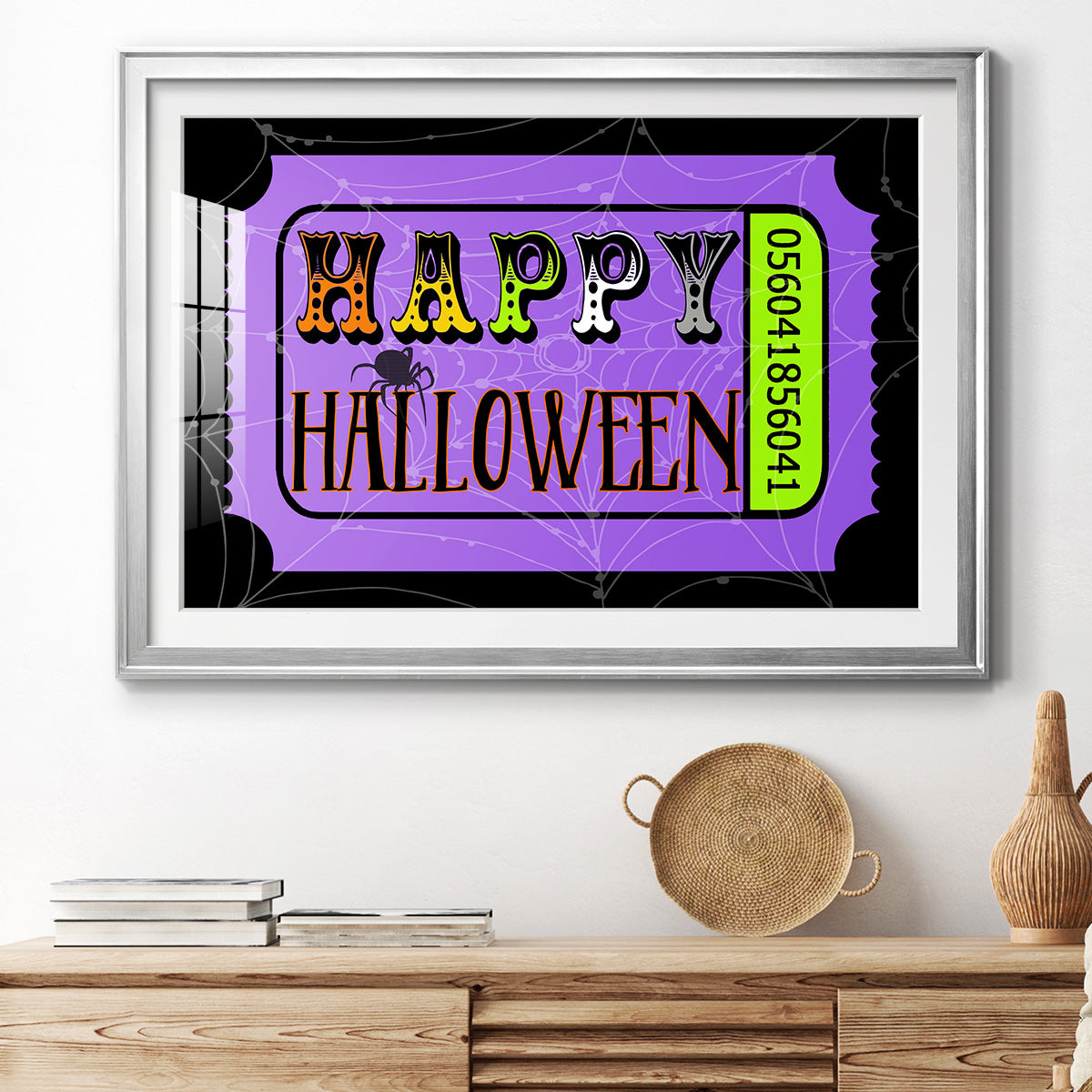 Happy Halloween Ticket - Modern Framed Art Print