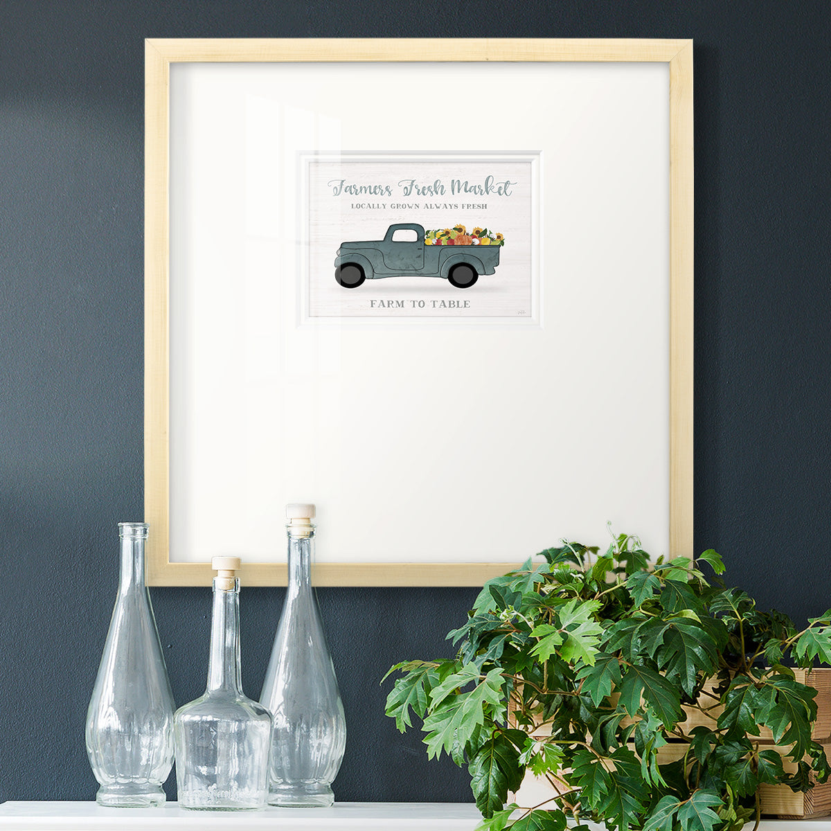 Fresh Sunflowers Truck Premium Framed Print Double Matboard