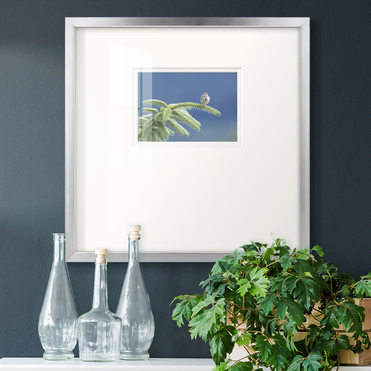 Evergreen Perch- Premium Framed Print Double Matboard