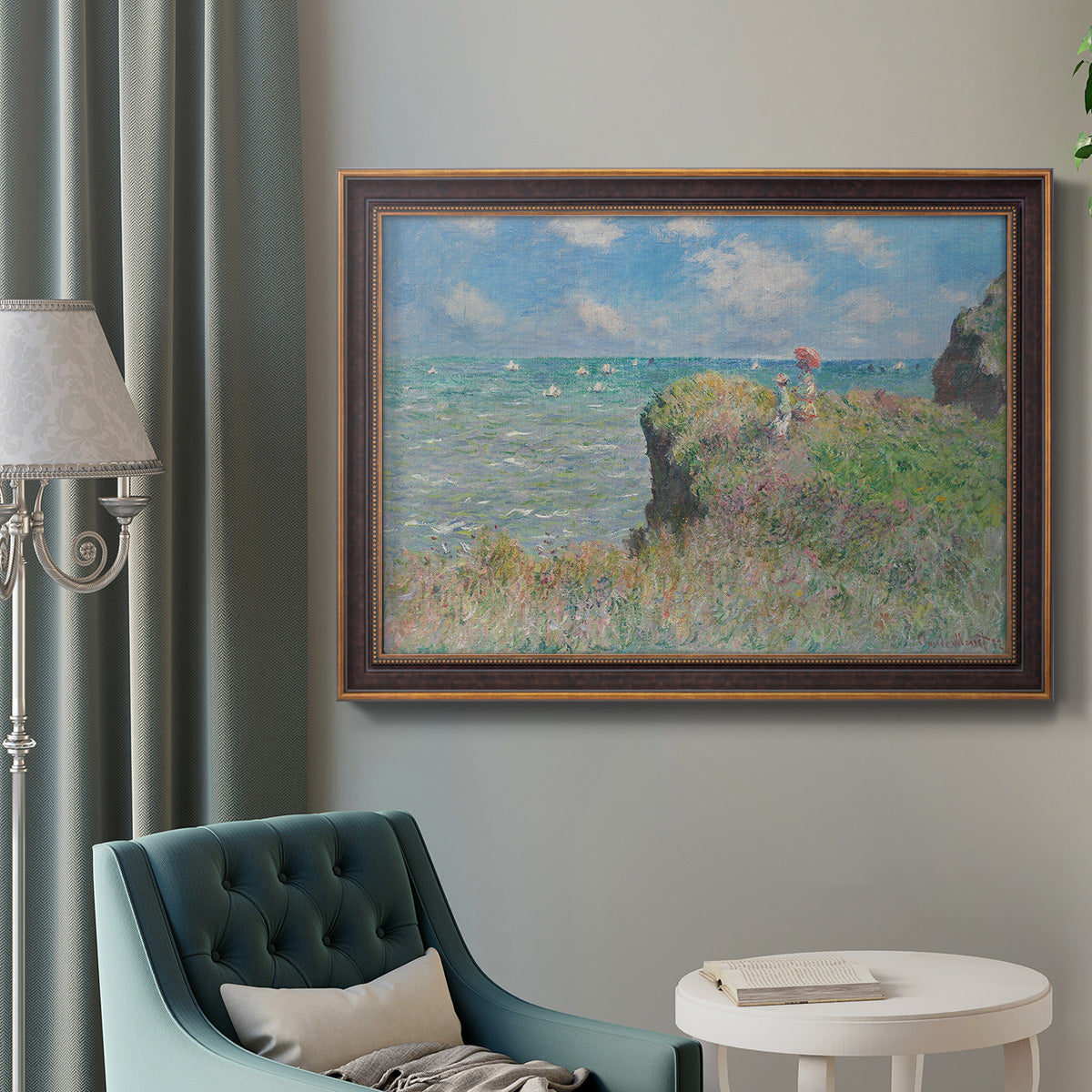 Cliff Walk At Pourville, 1882 - Ornate Framed Canvas Print