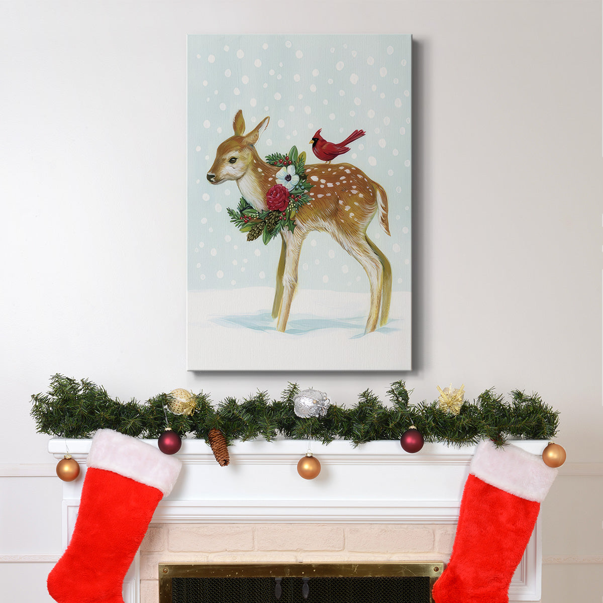 Winter Woodland Creatures with Cardinals II - Gallery Wrapped Canvas