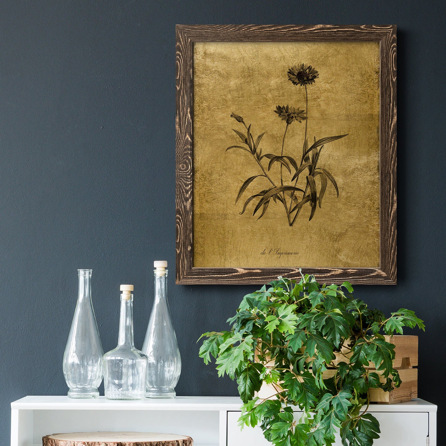 Gold Sketch Botanical I - Premium Canvas Framed in Barnwood - Ready to Hang