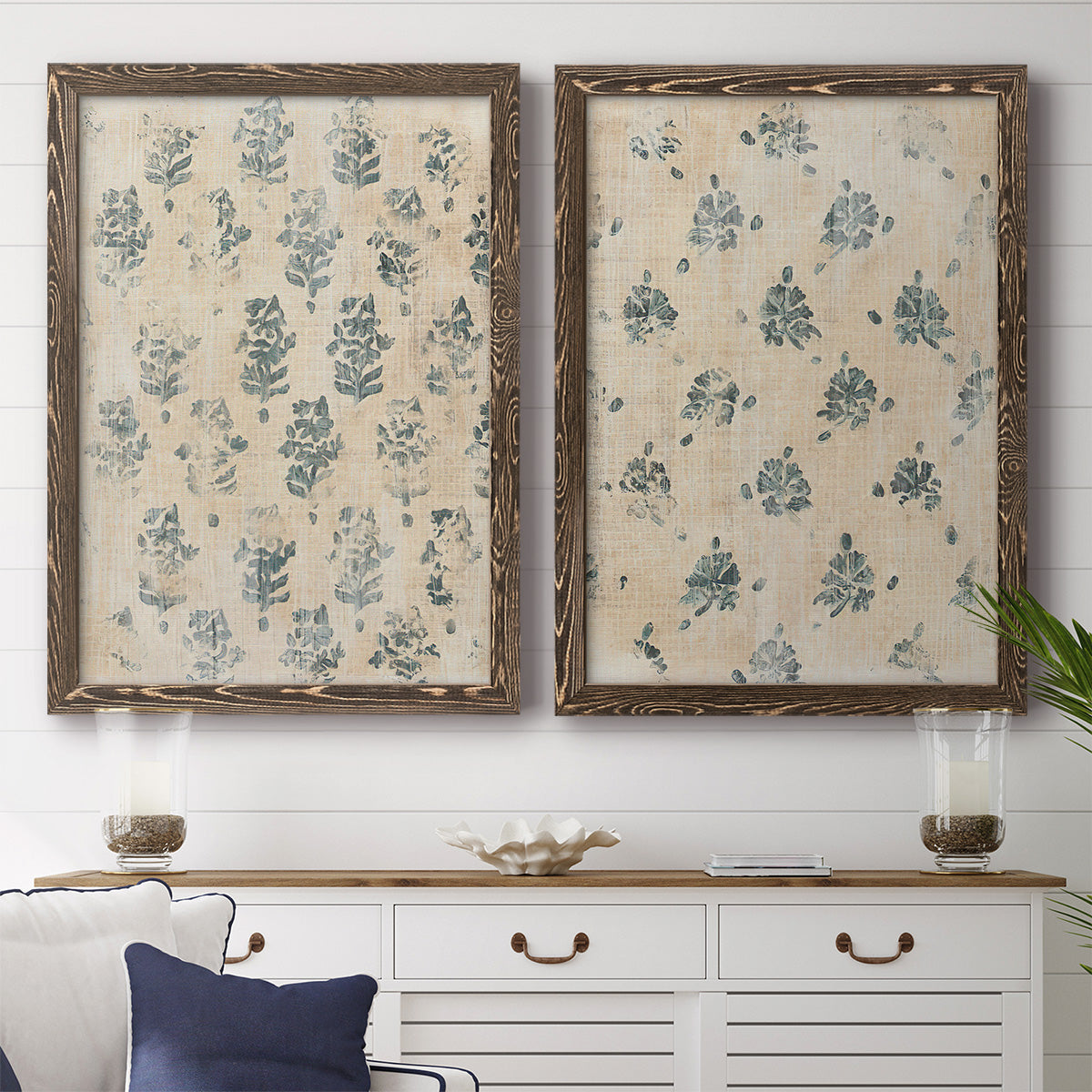 Vintage Blockprint I - Premium Framed Canvas 2 Piece Set - Ready to Hang