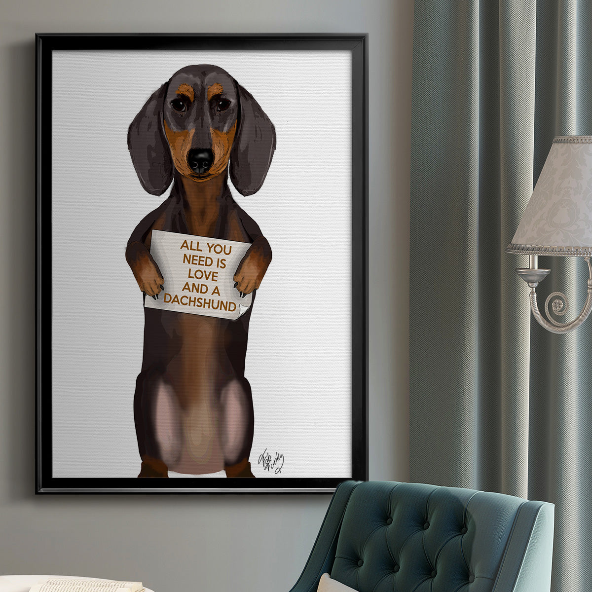 Love and Dachshund - Modern Framed Canvas Print