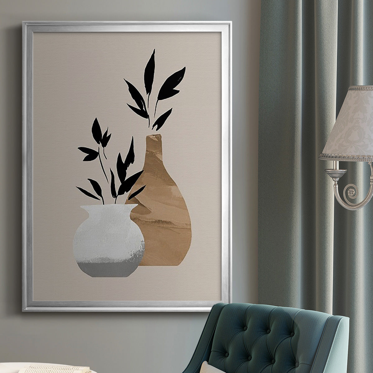 Simple Bud Vases I - Modern Framed Canvas Print