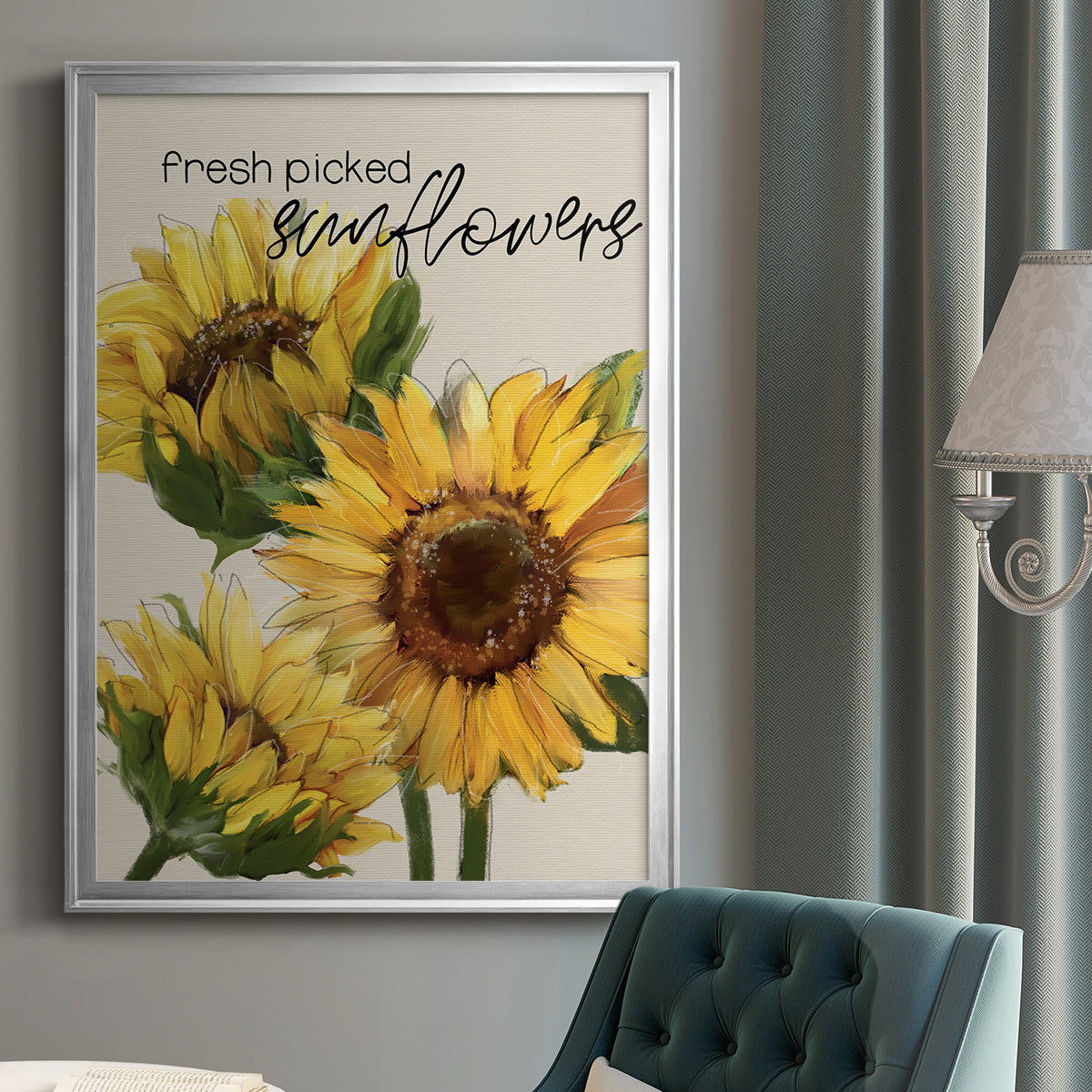 Fresh Picked Sunflowers - Modern Framed Canvas Print