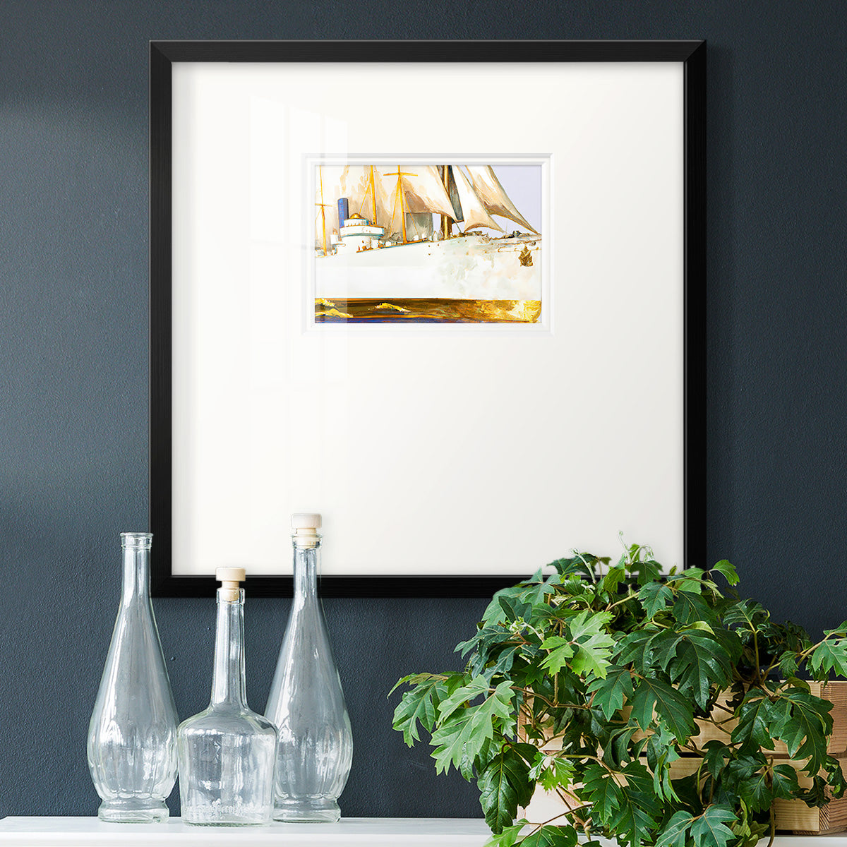 Golden Steam Ship Premium Framed Print Double Matboard