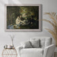 Groundbreaking impressionist picnic scene by Édouard Manet in an ornate weathered white frame displayed in a bright interior setting.