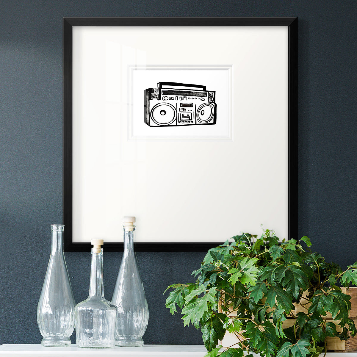 Boombox Sketch Premium Framed Print Double Matboard