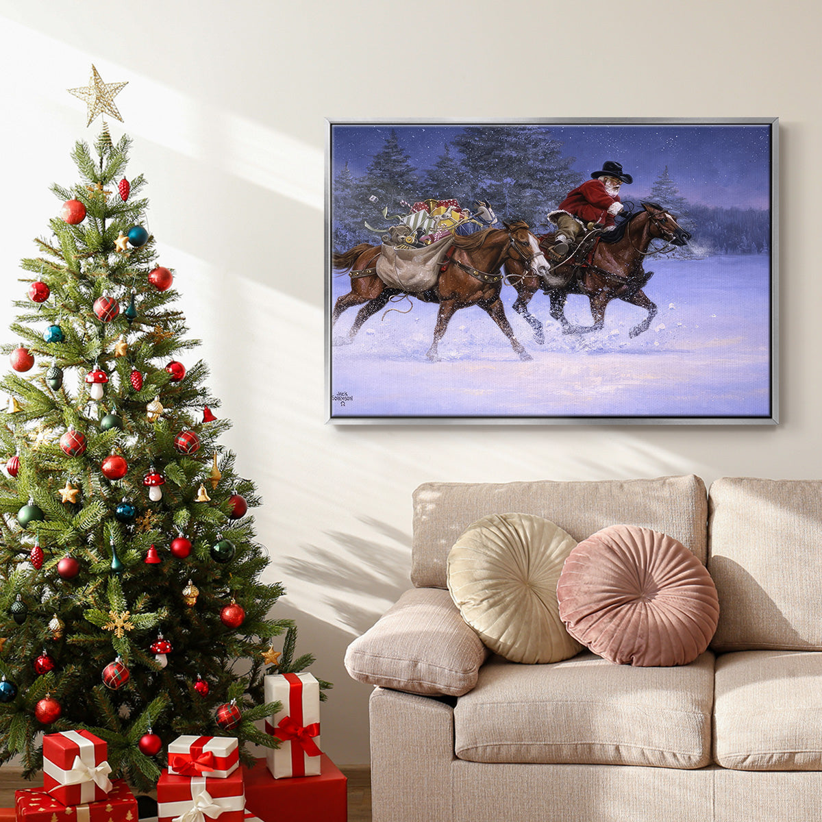 Christmas Rush - Framed Gallery Wrapped Canvas in Floating Frame