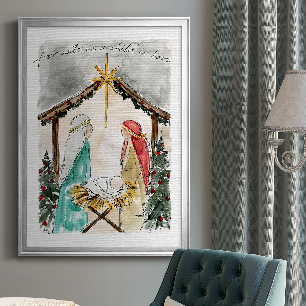 Unto Us A Child is Born - Modern Framed Canvas Print