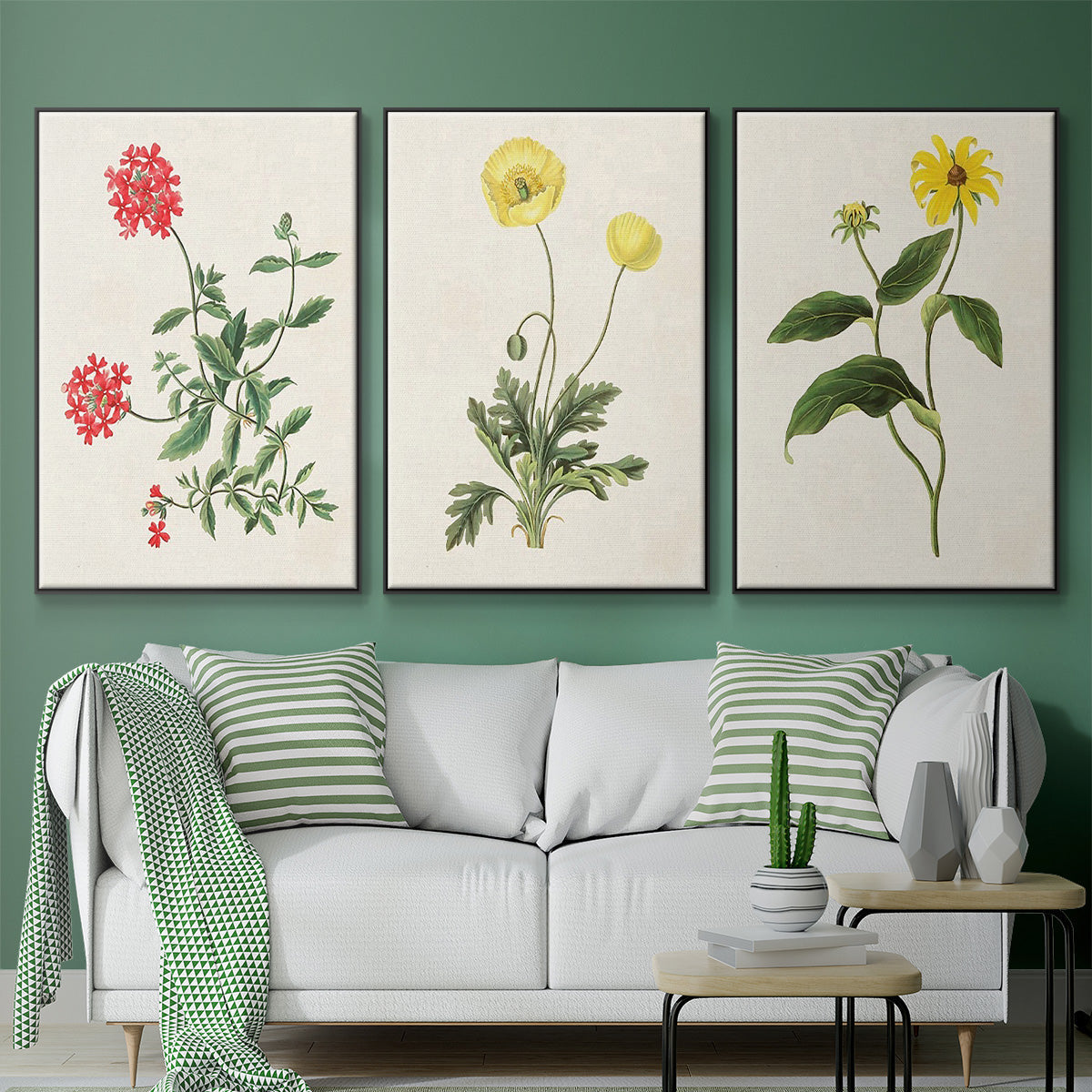 Flowers of the Seasons X - Framed Premium Gallery Wrapped Canvas L Frame 3 Piece Set - Ready to Hang