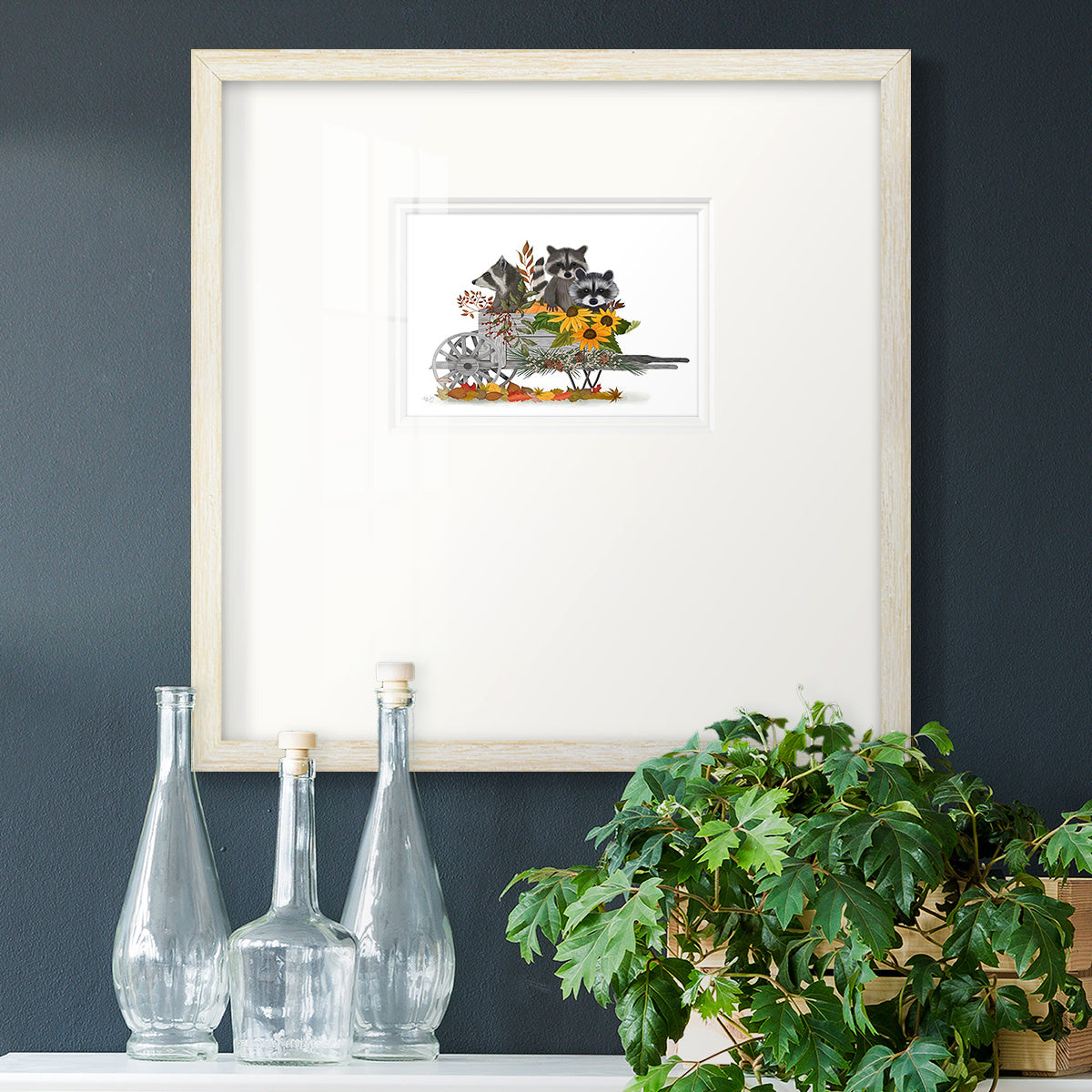 Raccoon Wheelbarrow Premium Framed Print Double Matboard