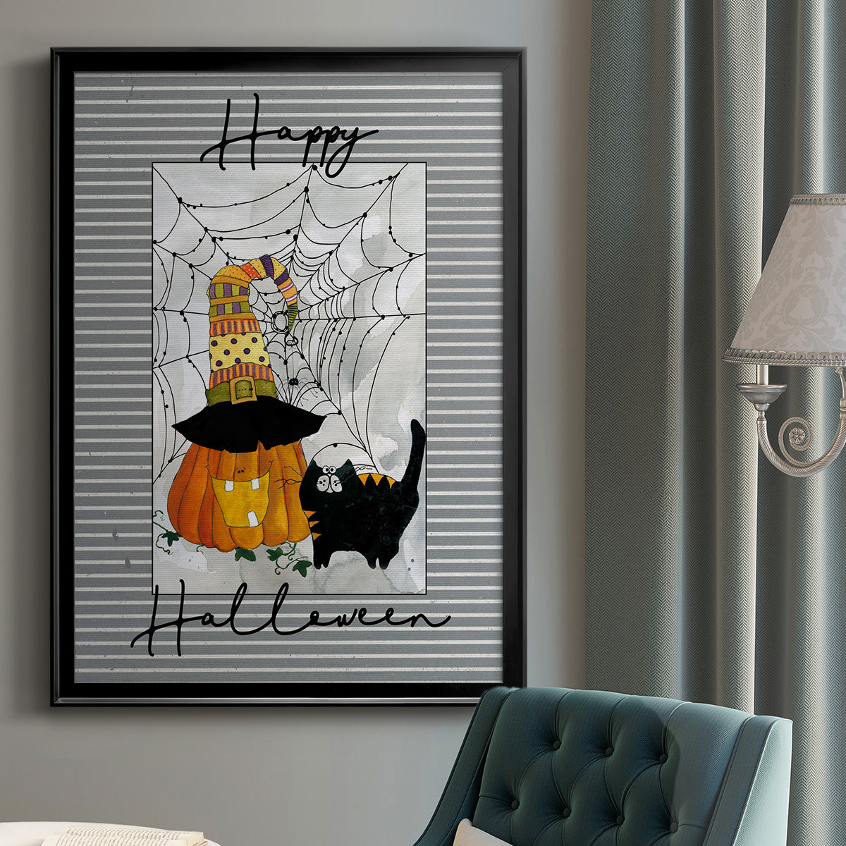 Happy Halloween Pumpkin - Modern Framed Canvas Print