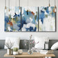 Three-panel canvas wall art featuring flowing abstract color movement, displayed in a modern living room above seating.