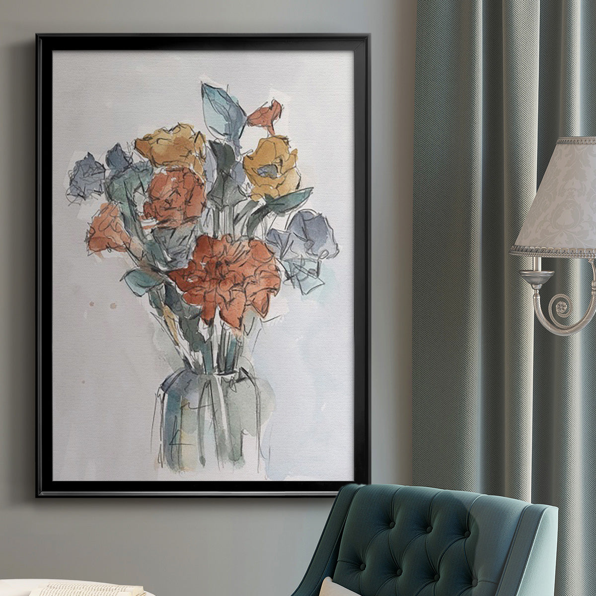 Watercolor Floral Arrangement I - Modern Framed Canvas Print