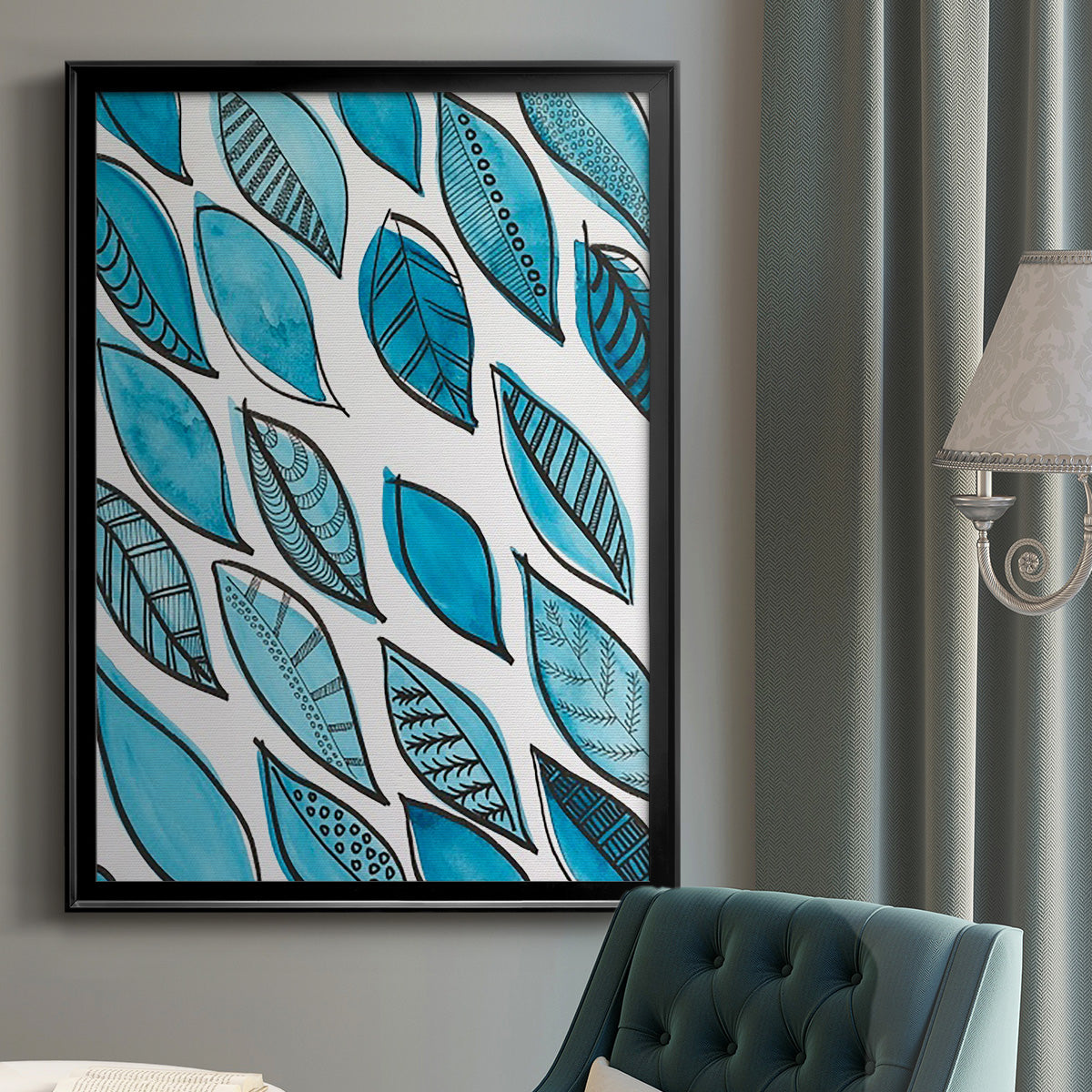 Patterned Leaf Shapes I - Modern Framed Canvas Print