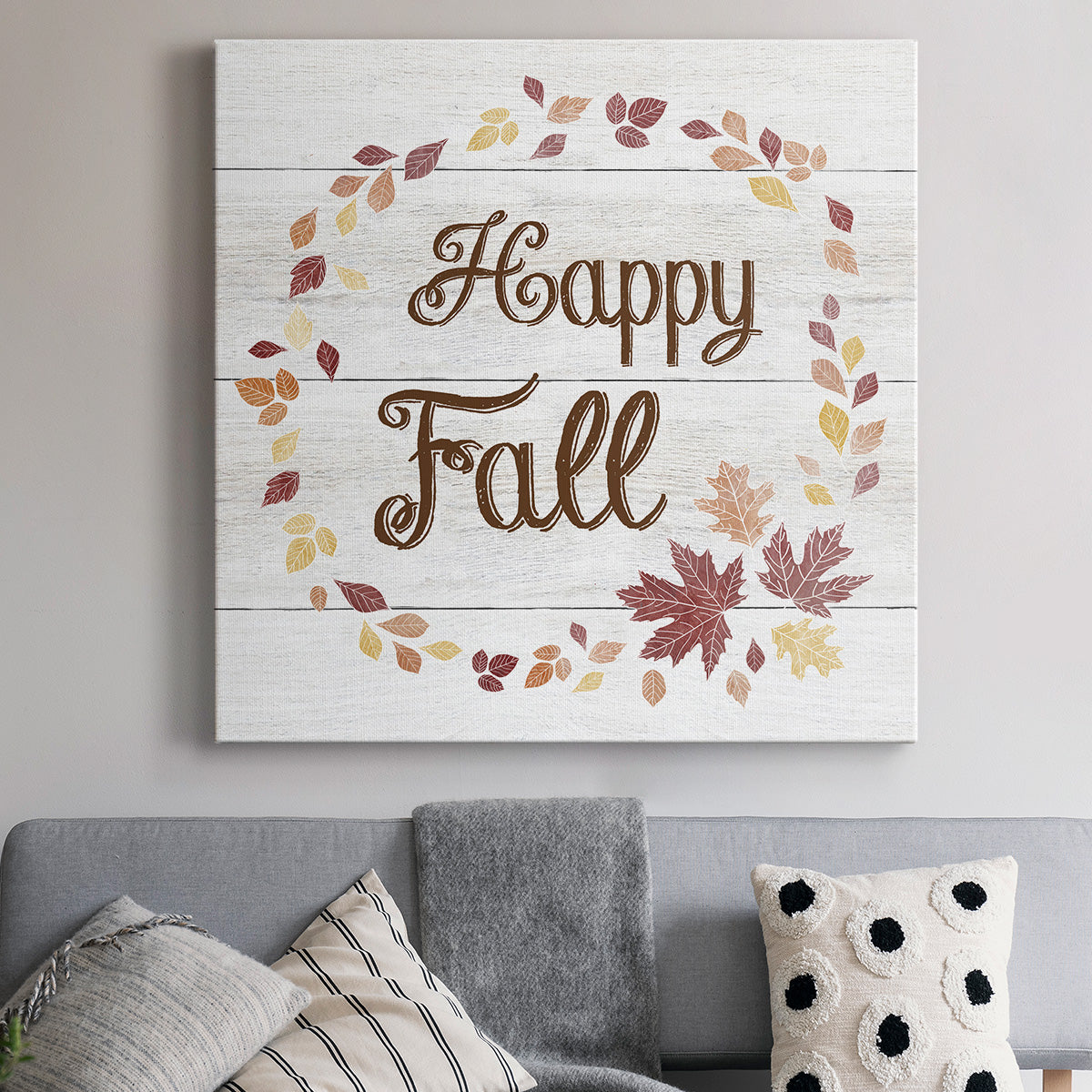 Happy Fall Wreath -Premium Gallery Wrapped Canvas - Ready to Hang