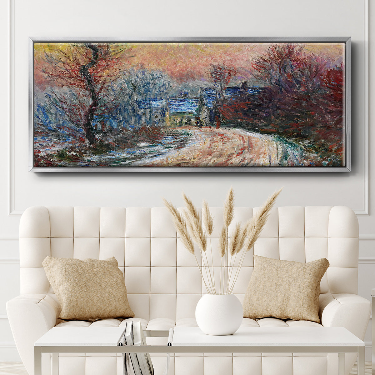 Road to Giverny in Winter, Sunset, 1885 - Floater Framed Canvas Print