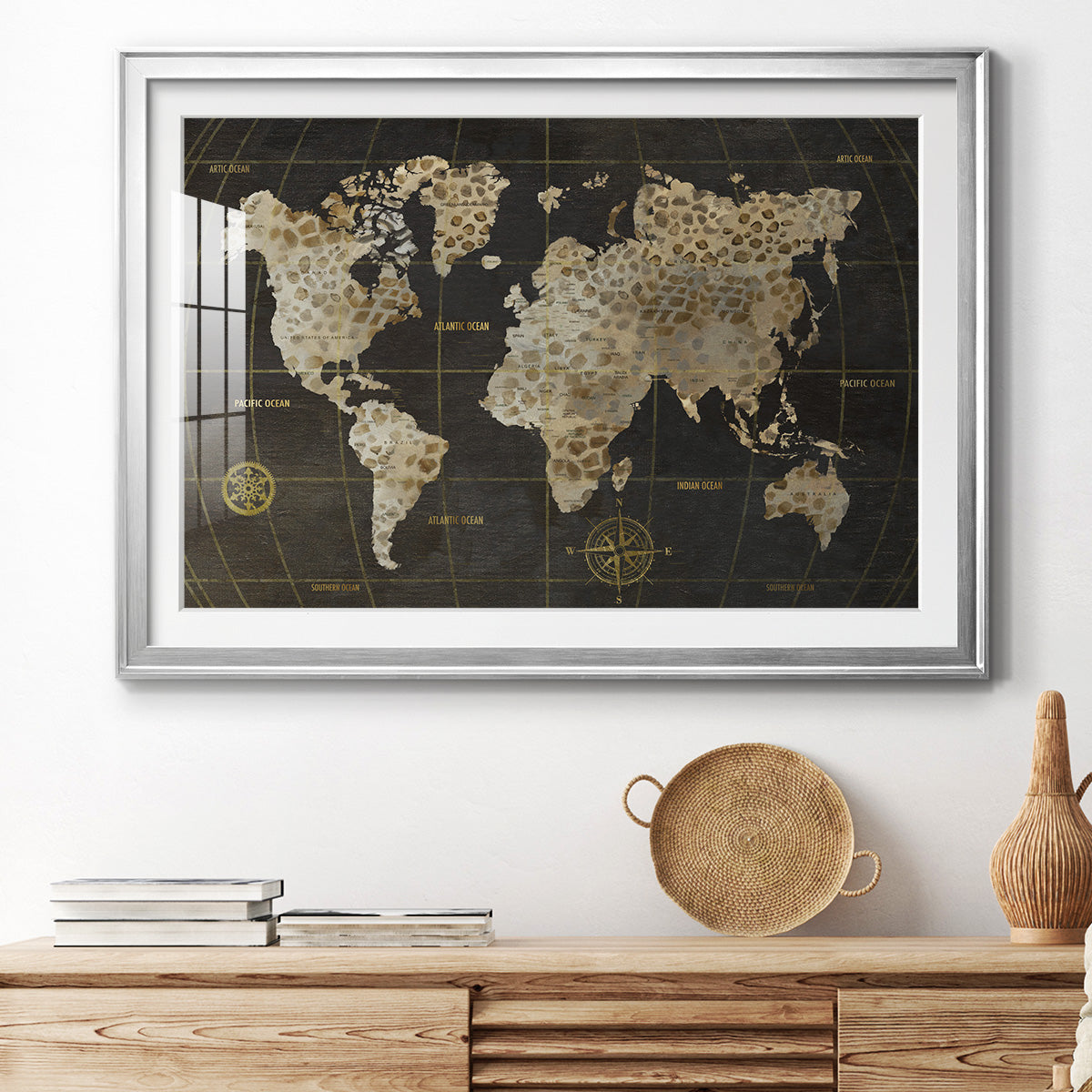 Safari World Map - Modern Framed Art Print