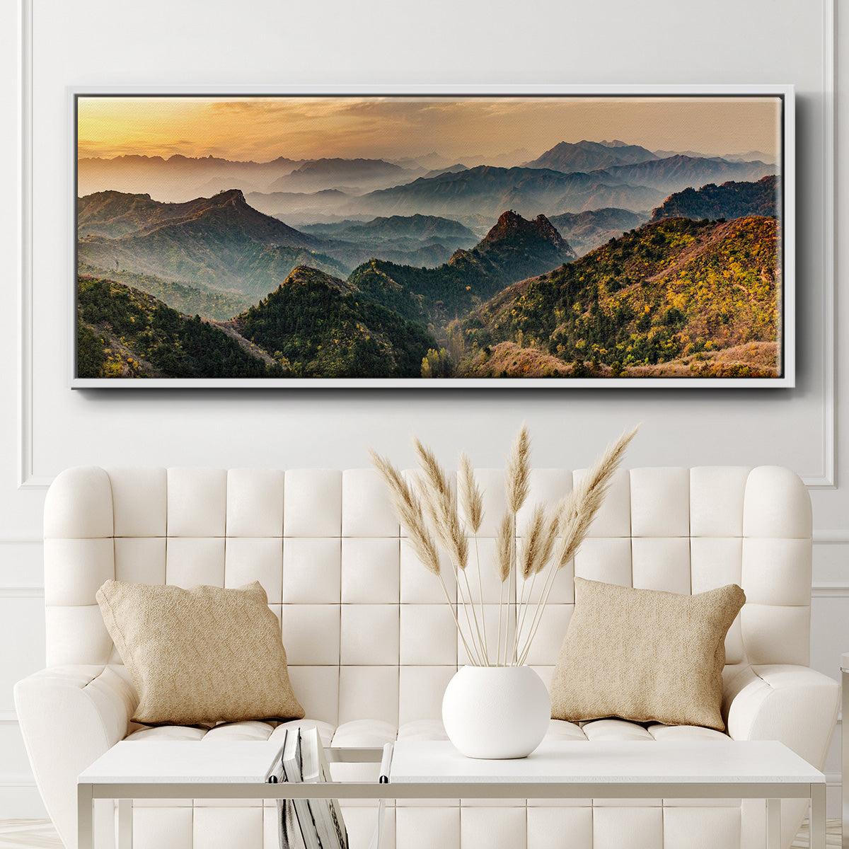Jinshanling Mountains at Sunrise in Autumn Colors - Floater Framed Canvas Print