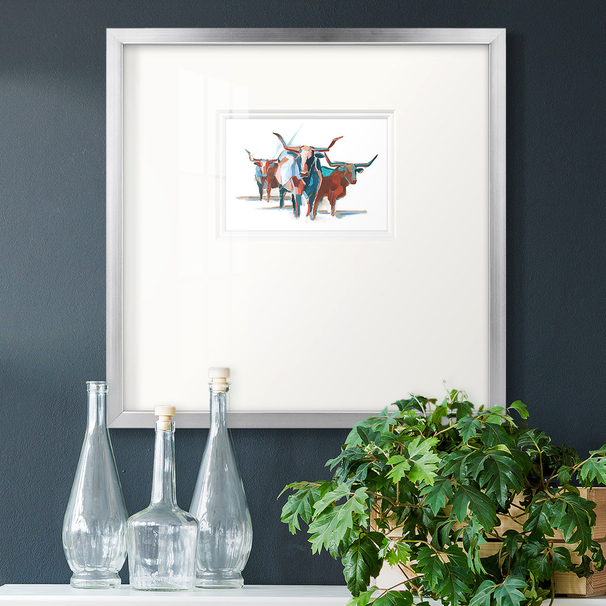 Modern Longhorns I Premium Framed Print Double Matboard