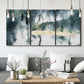 Three-panel canvas wall art featuring saturated abstract color fields, displayed in a modern living room above seating.