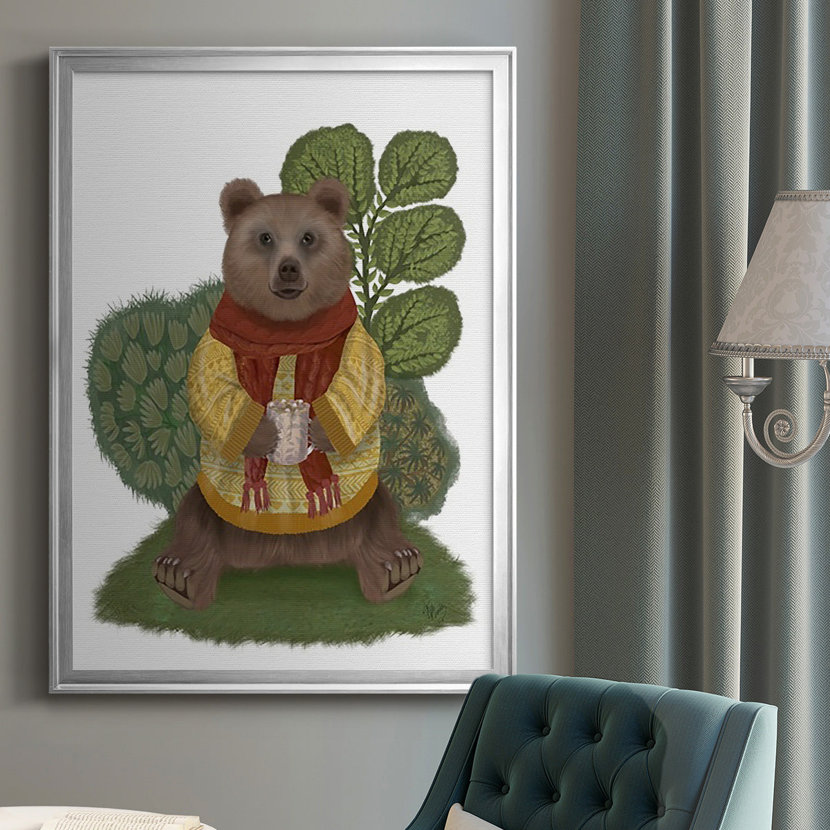 Hot Chocolate Bear - Modern Framed Canvas Print