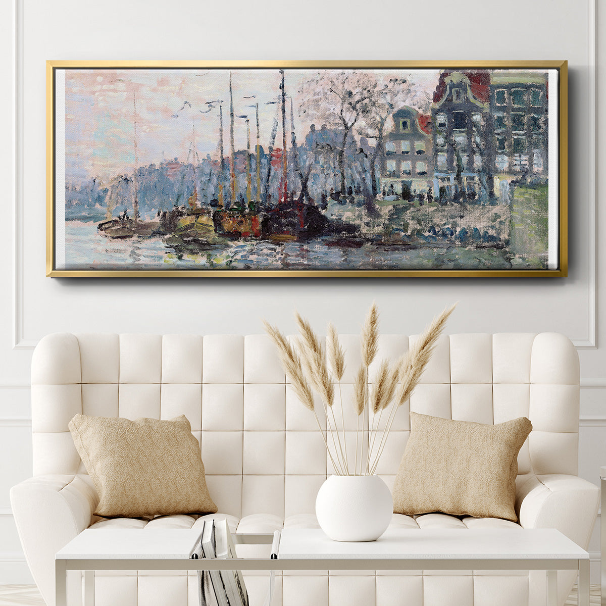 View of the Kromme Waal in Amsterdam - Floater Framed Canvas Print
